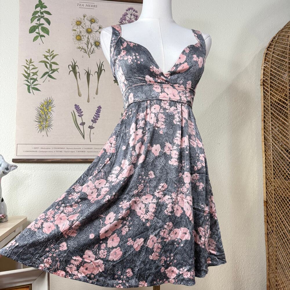 90s Y2K Floral Silk Babydoll Dress Gloomy Coquette Femme Dollette Shoujo Girl S